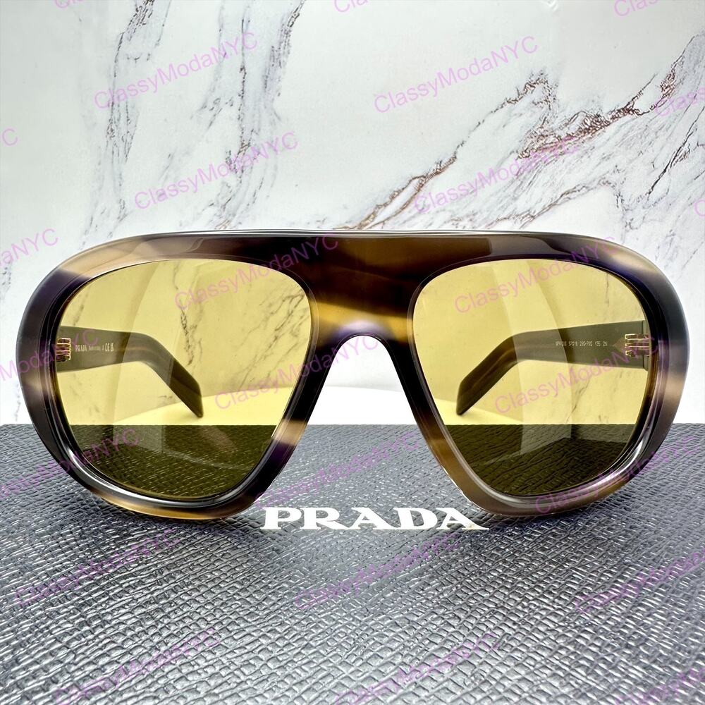 New PRADA Sunglasses Brown Striped Laguna Aviator Shield Mask New - Picture 14 of 16